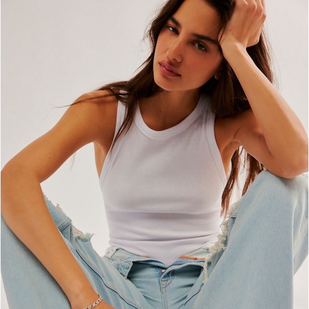 Free People White Ribbed Tank Bodysuit
